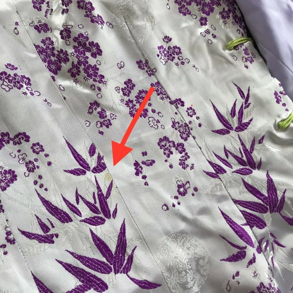 Cheongsam QiPao Long Sleeve Tunic Top Purple Green Bamboo Satin Brocade - Picture 6 of 9